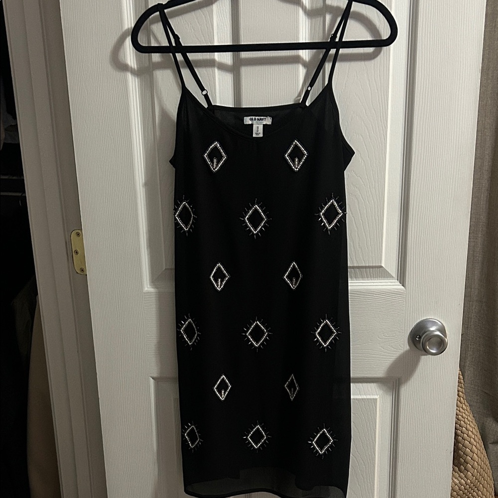 Old Navy Black Mini Dress with White Diamond Patterns